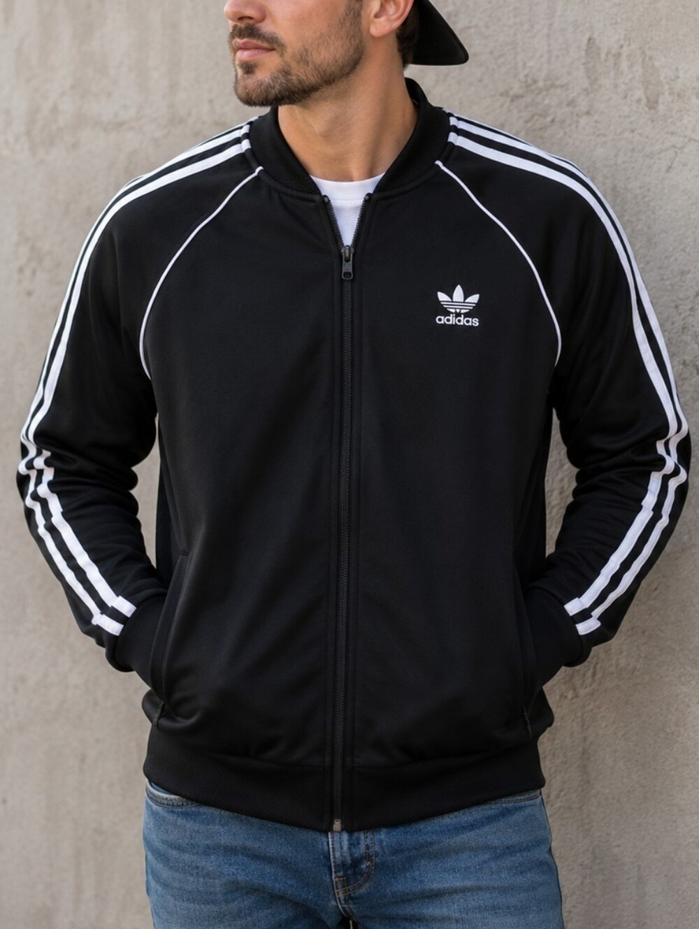 Adidas Men's Black and White Bomber Jacket